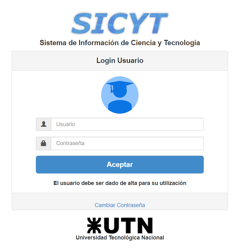 imagen de login del sistema de SICYT